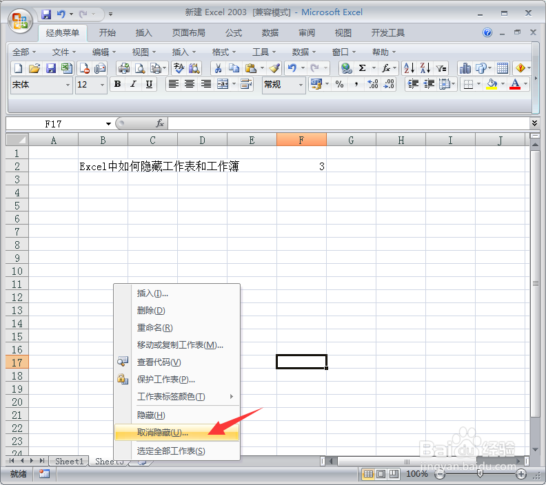Excel中如何隐藏工作表和工作簿
