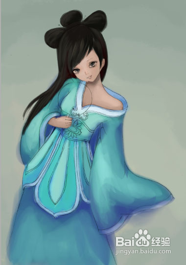 PS鼠绘清纯可爱的古装卡通小女孩