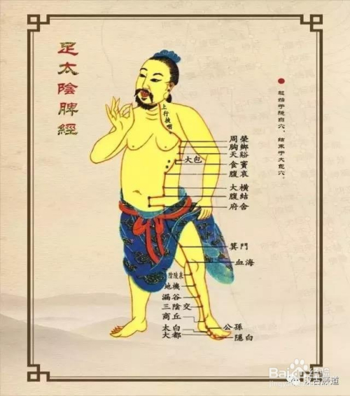 推拿脾经小腿经络线。 三阴交、阴陵泉、地机、漏谷、三阴交。 治疗每天