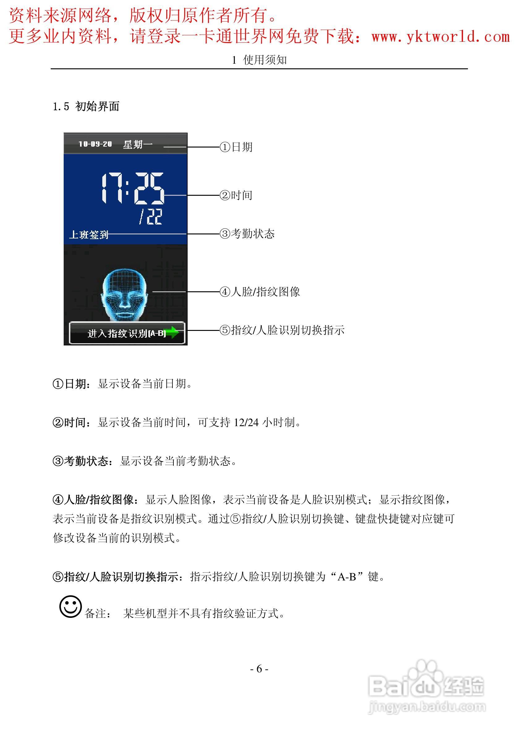 中控iFace100系列人脸识别考勤机产品用户手册:[1]