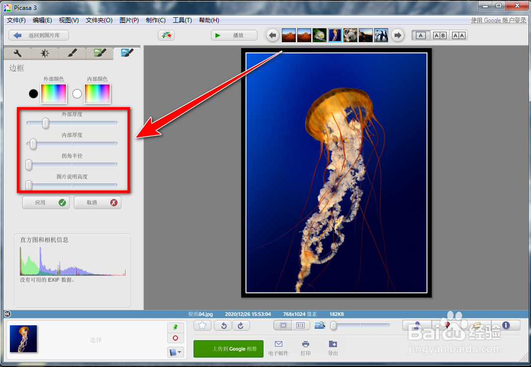 Picasa 3如何给图片添加边框