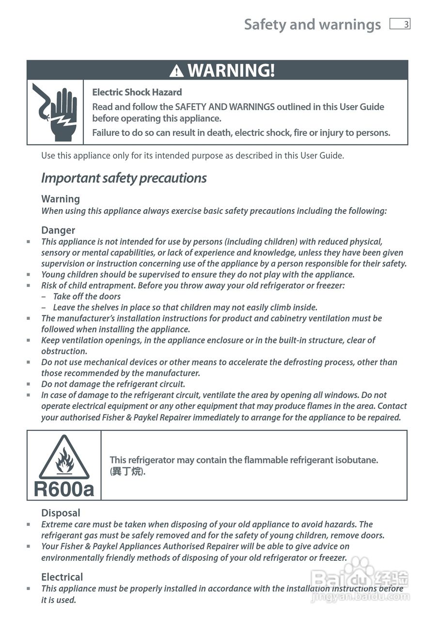 斐雪派克E442BRXFDU2冰箱说明书:[1]