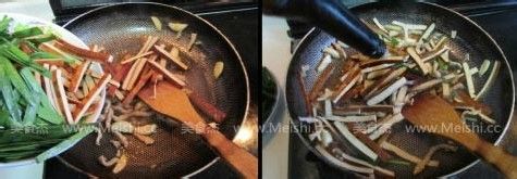 韭菜、香干炒肉丝的方法