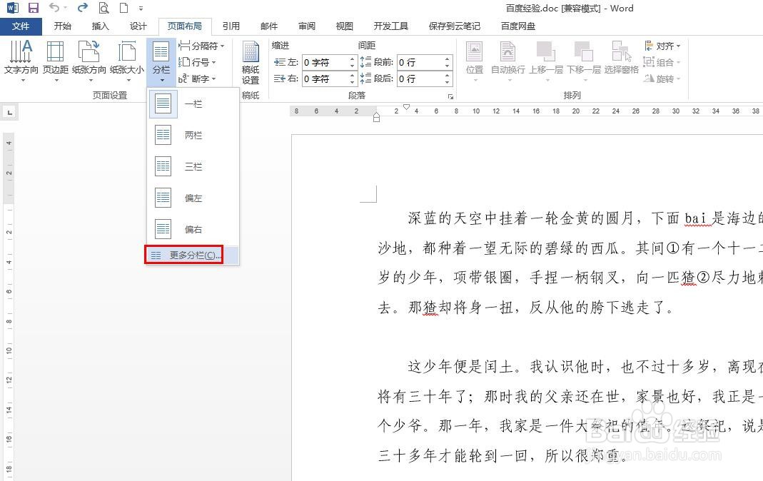 在word文档中怎样分栏