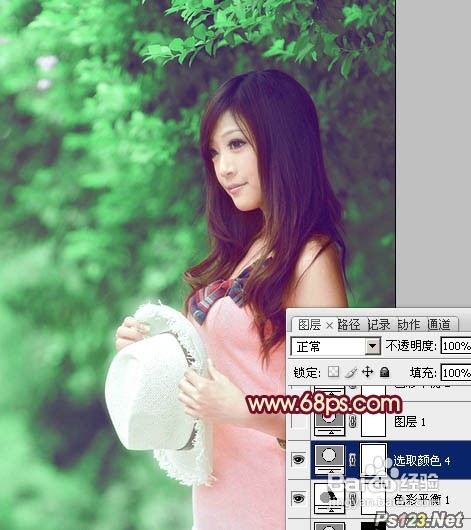 怎样用PS调出树林美女图片甜美的青绿色