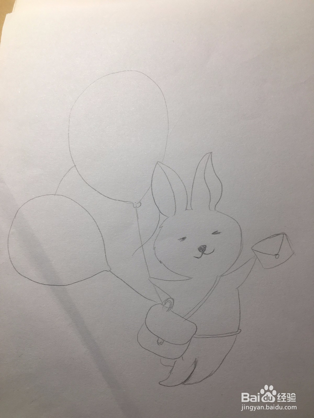 教你画一只手拿气球送信的兔子 兔子简笔画