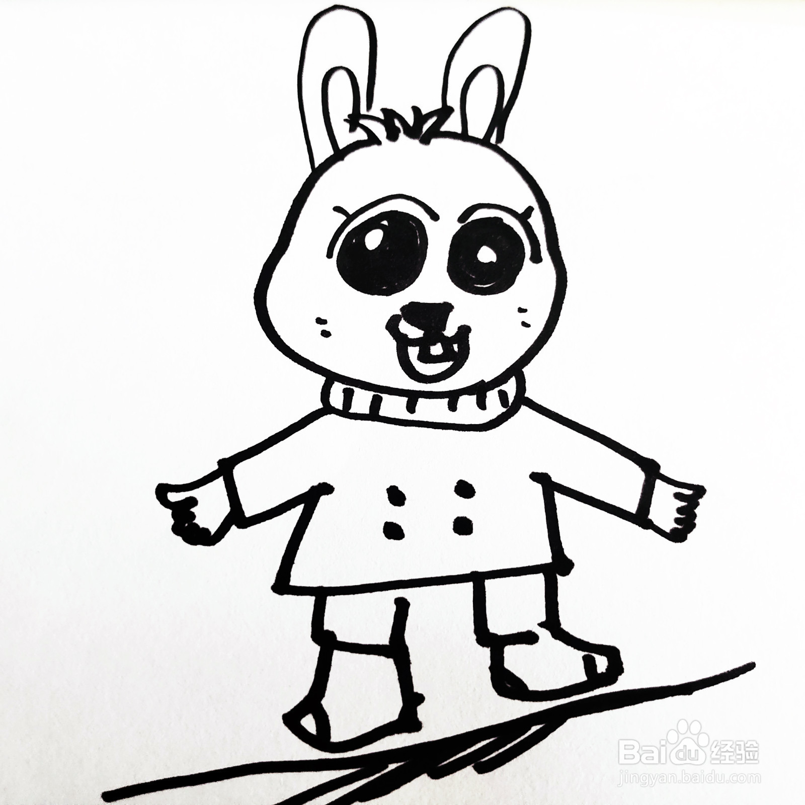 如何来画一只卡通大眼睛兔子简笔画呢?