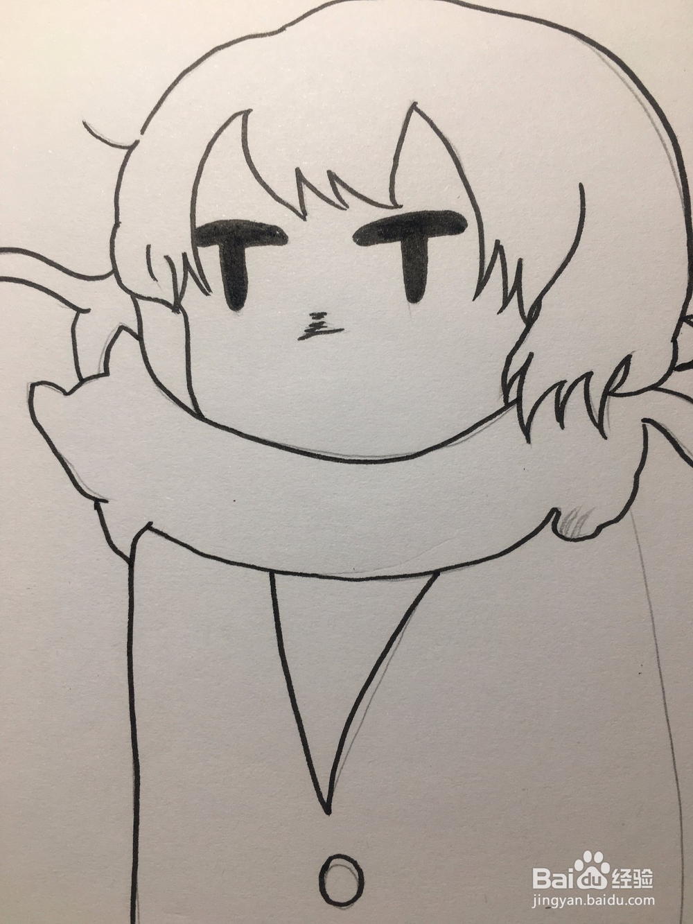 动漫线稿 画两只猫围着女孩的脖子 猫围脖简笔画