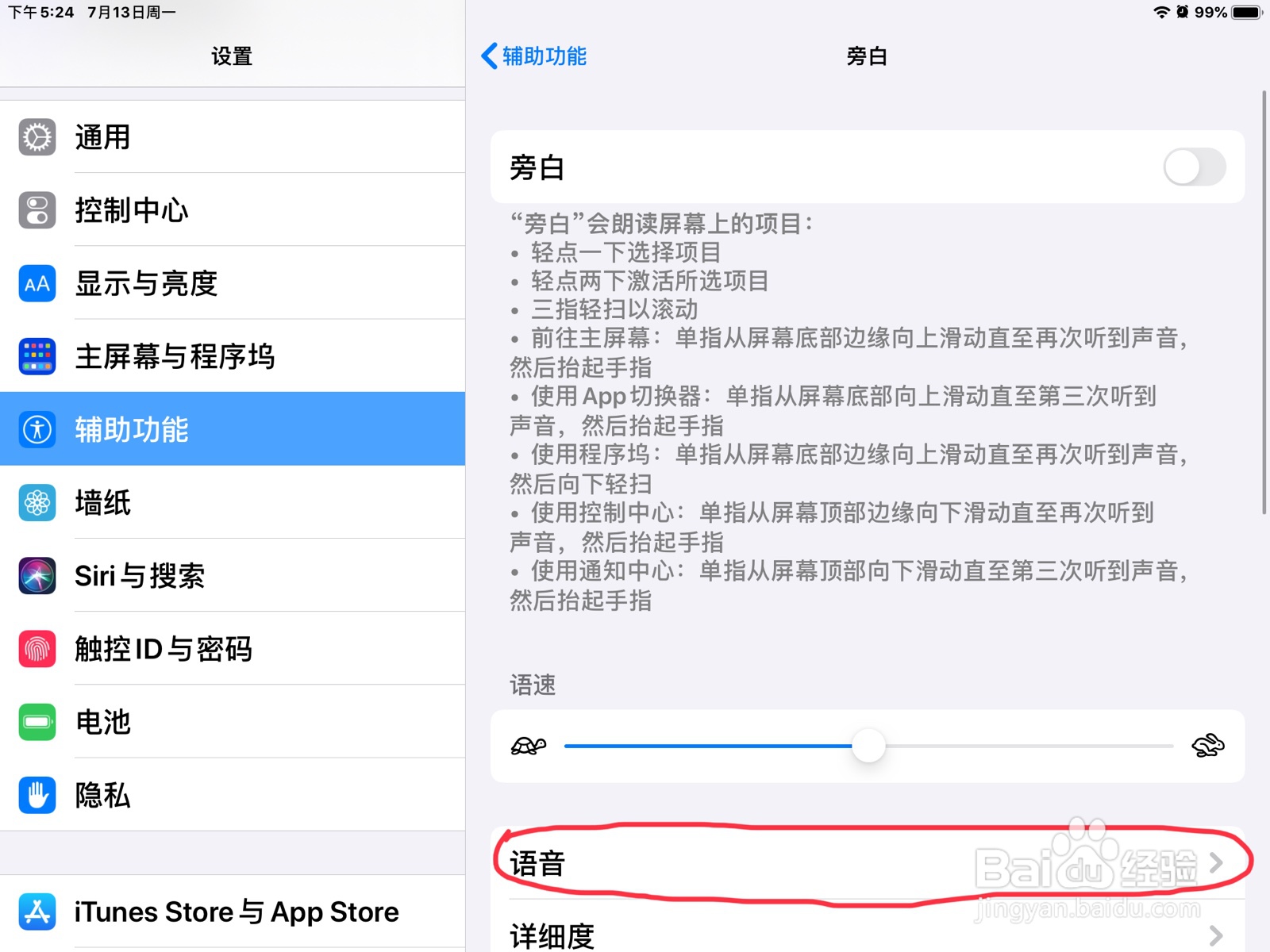 iPad怎么添加旁白的发音