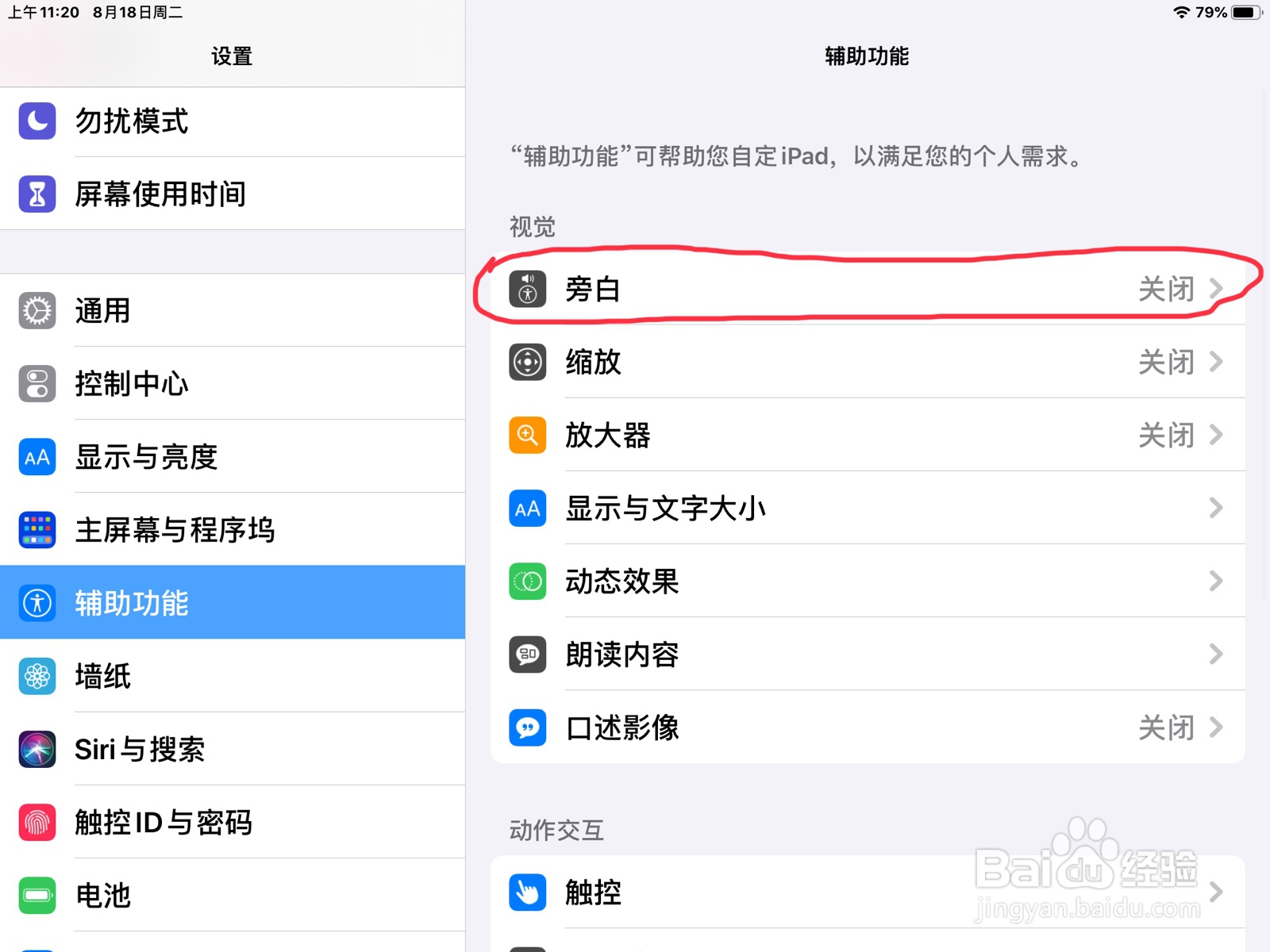 iPad怎么在旁白设置项目已存储的预览