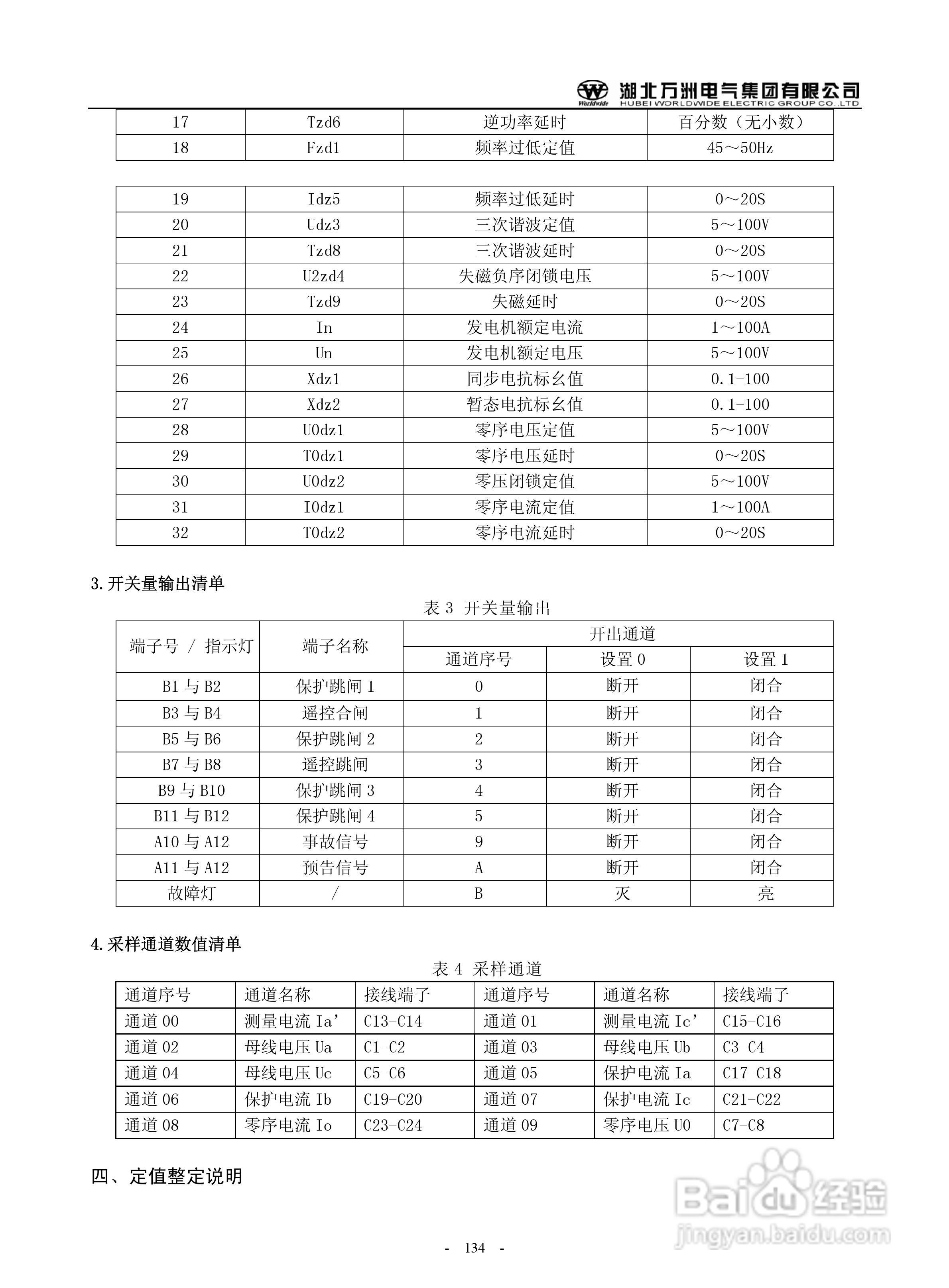 万洲WZB-2683-7000微机发电机就接地保护装置使用说明:[14]
