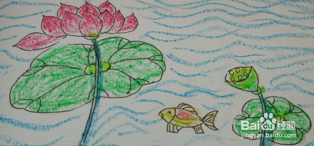 油画棒画【荷花】简单教程