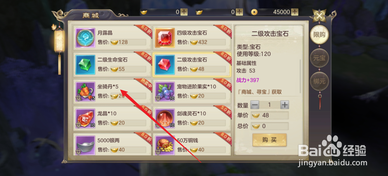 剑玲珑如何购买【坐骑丹*5】