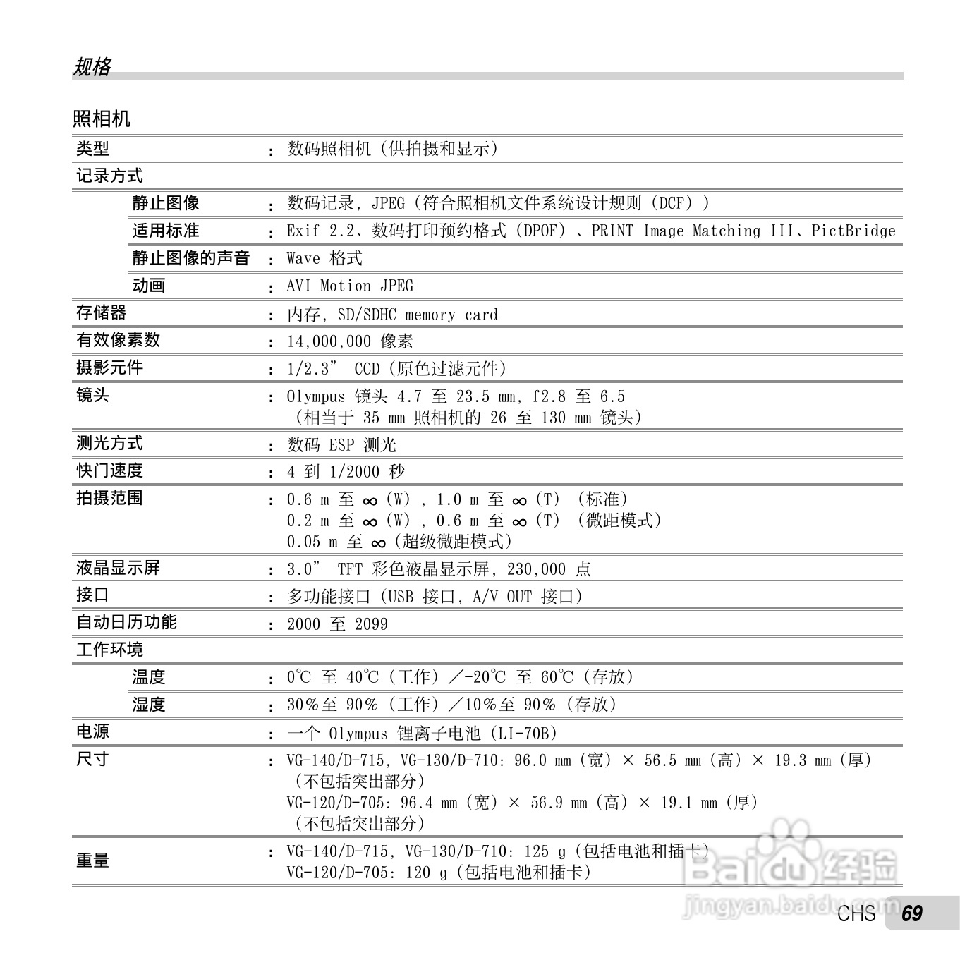奥林巴斯VG-130数码相机使用说明书:[7]