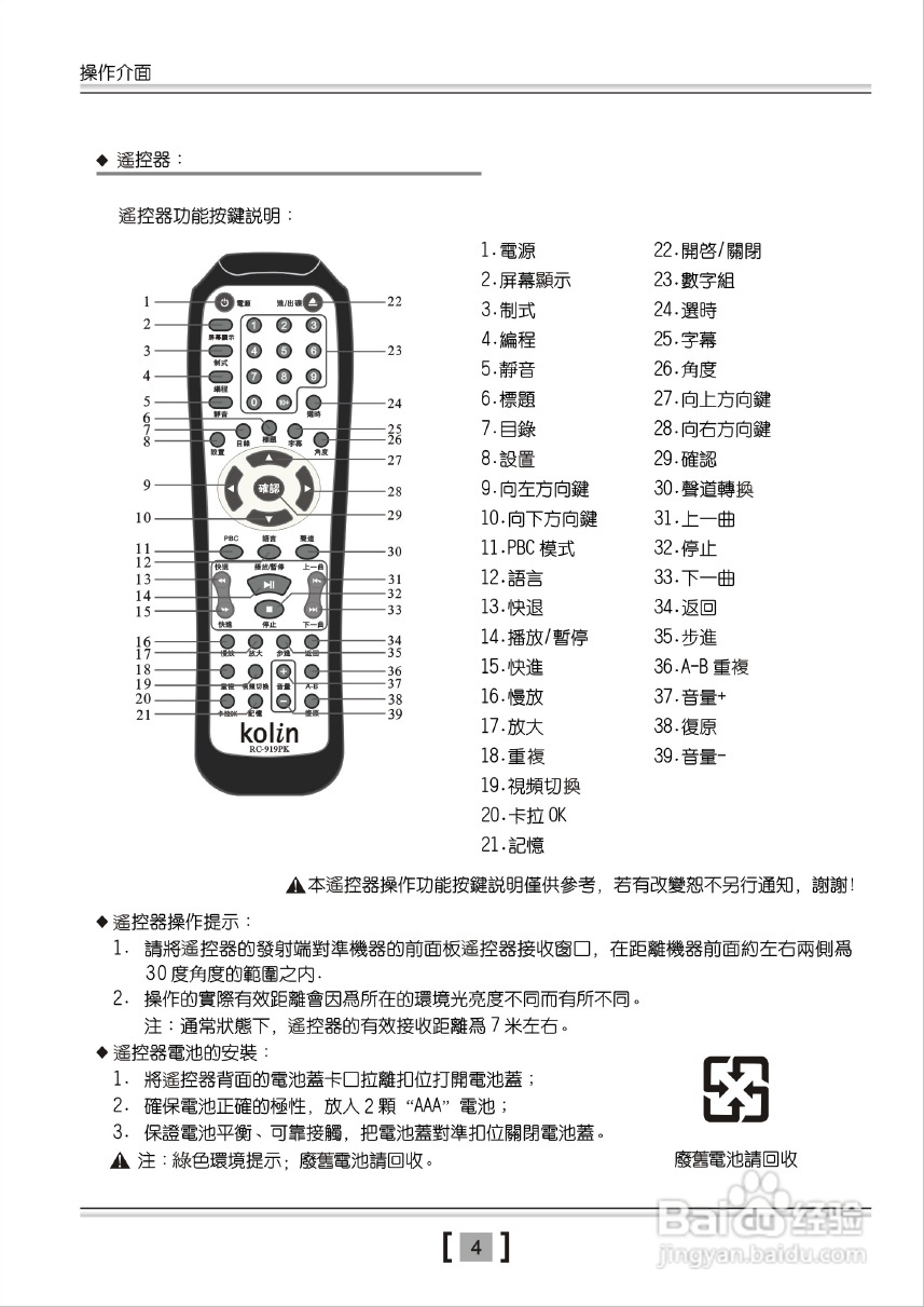 歌林KVD-919PK型数位影音光碟机说明书:[1]