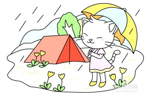 怎么画下雨出行的简笔画