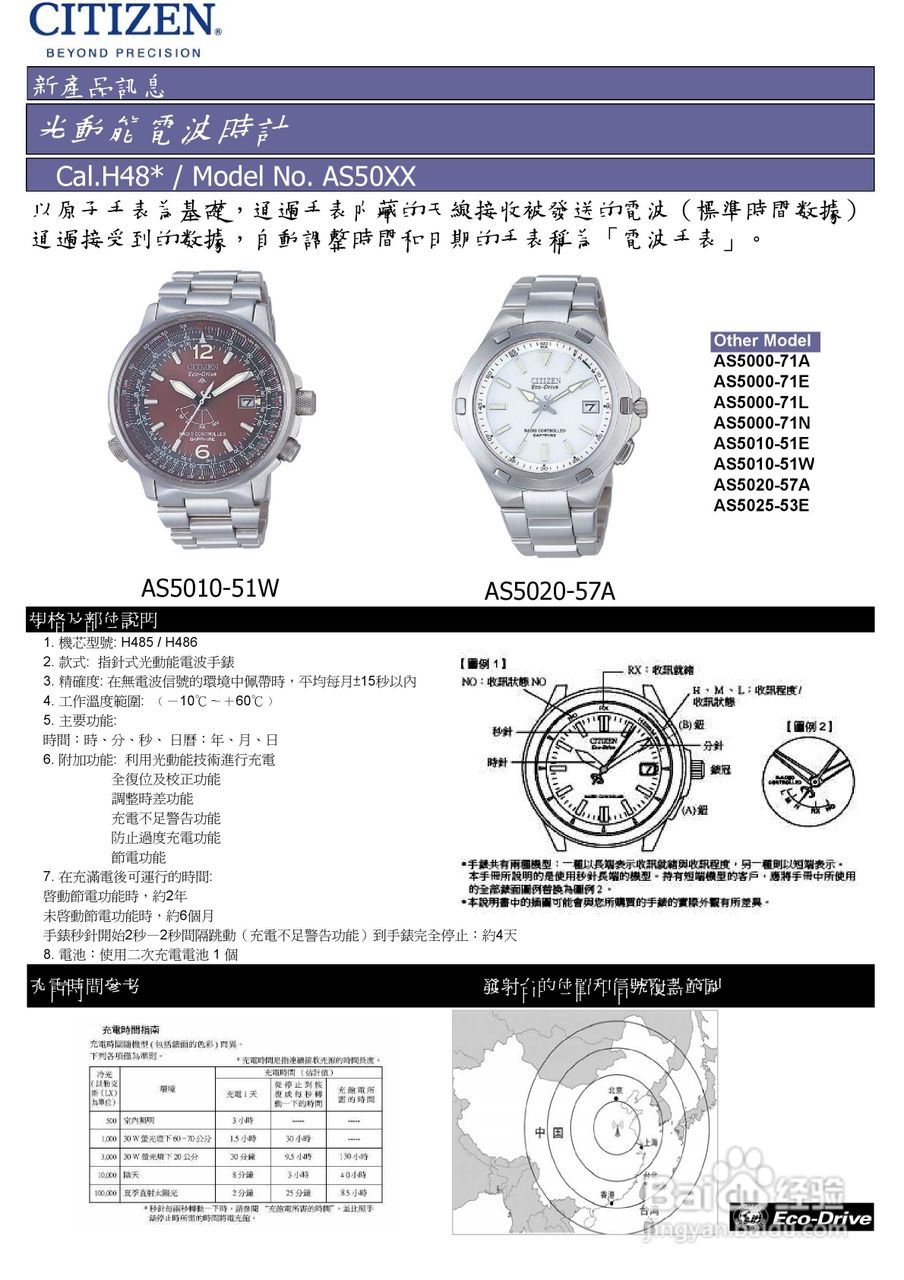 西铁城采用H48X机芯手表使用说明书