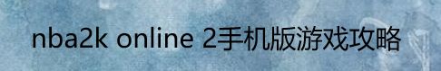 nba2k online 2手机版游戏攻略