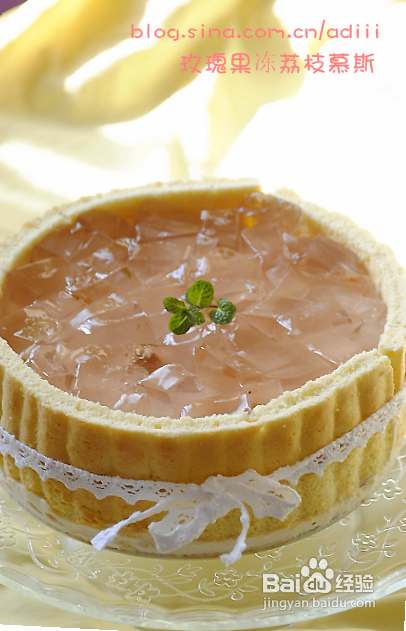 【玫瑰果冻荔枝慕斯】用冰粉做出晶亮唯美的蛋糕装饰