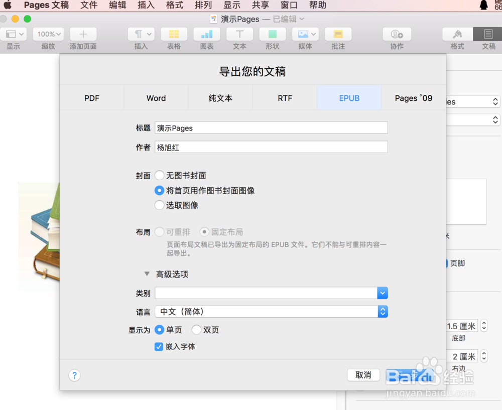 使用Pages创建iBooks可使用的ePub和PDF格式文件