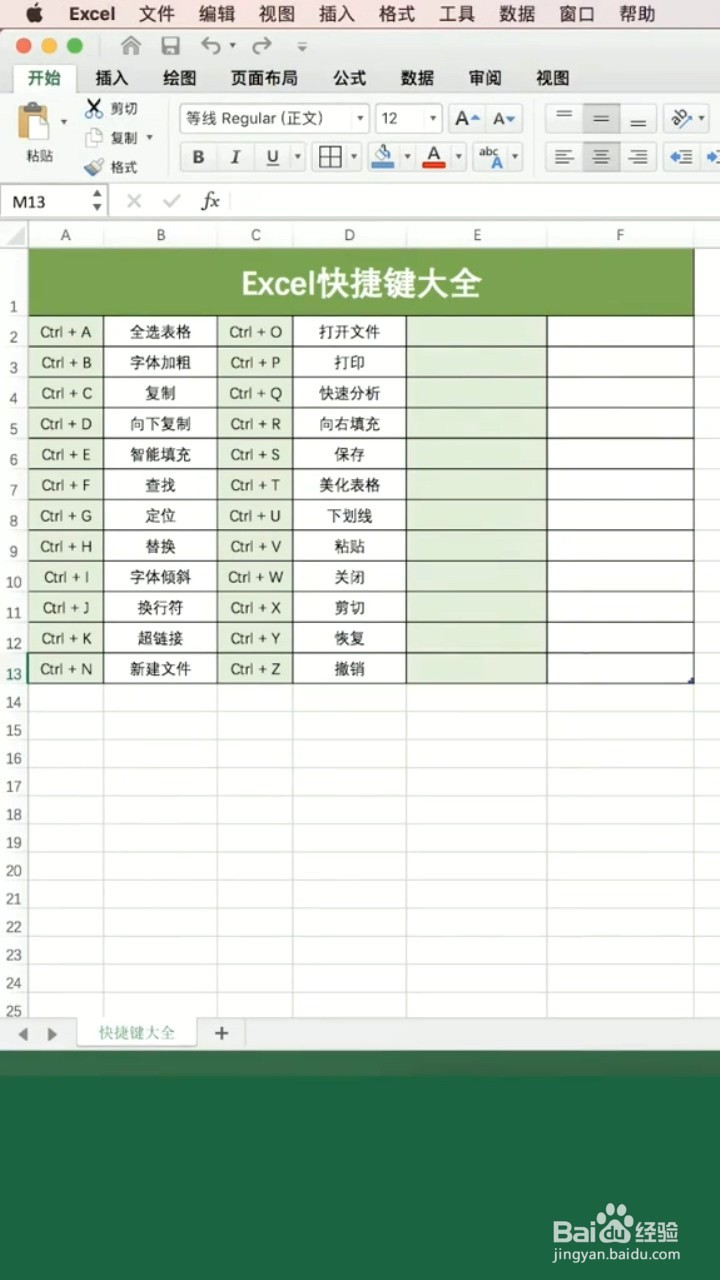 Excel表格的快捷键有什么?