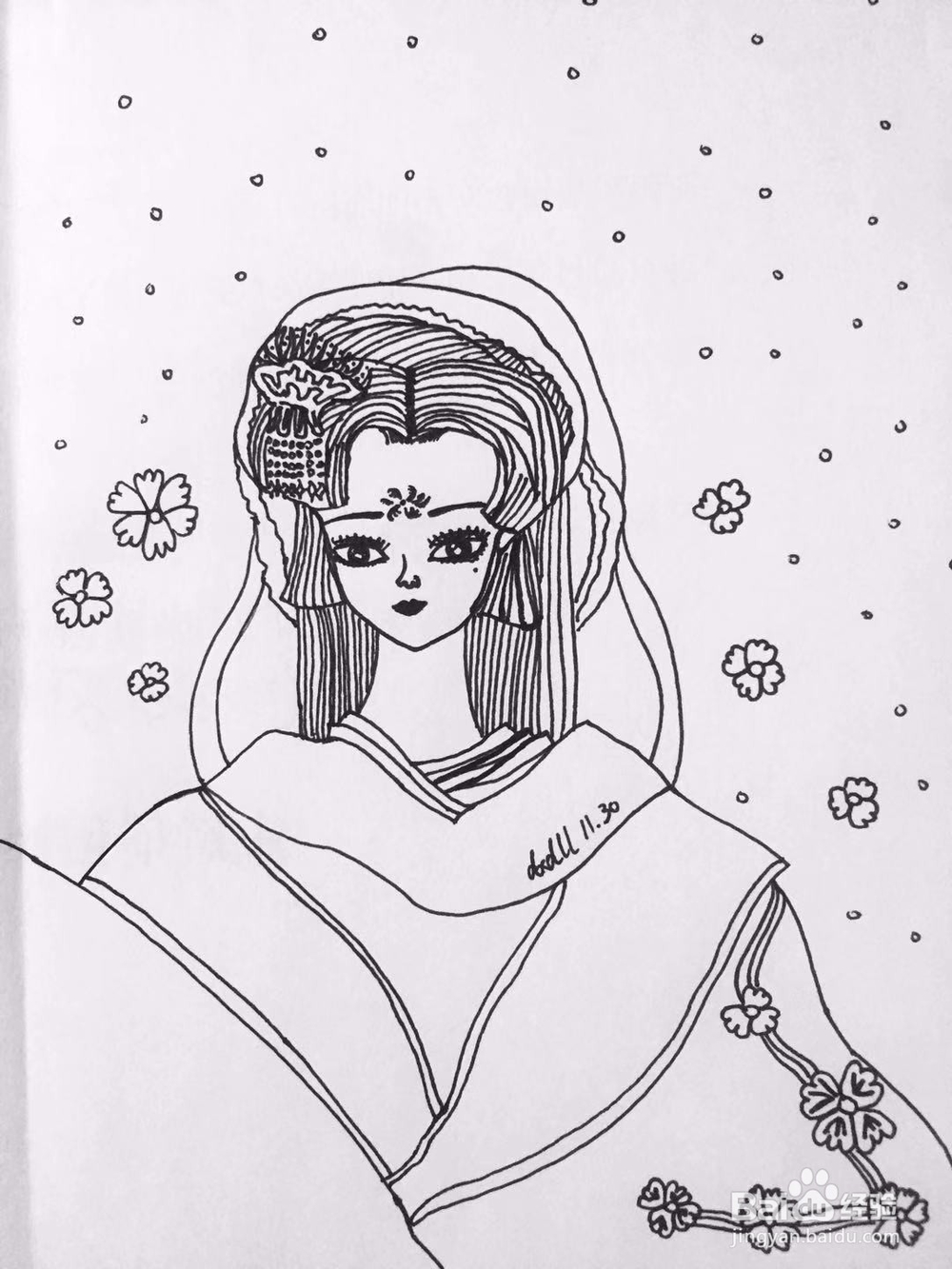 茉莉水彩手绘之雪姬