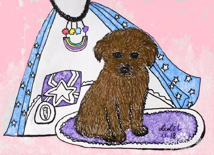 茉莉蜡笔手绘之小泰迪犬