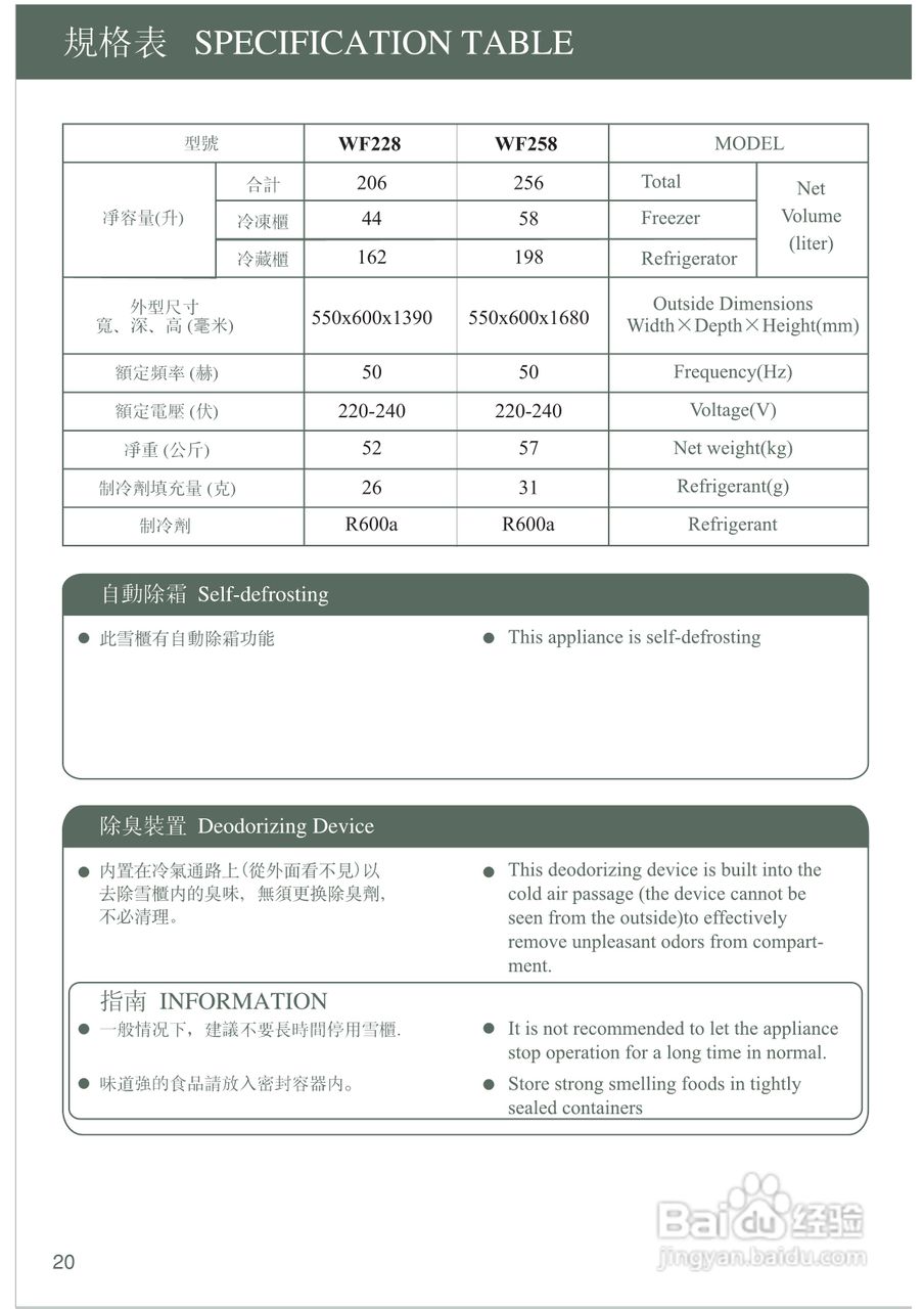 惠而浦WF258 MagiFresh 系列双门雪柜用户手册:[3]