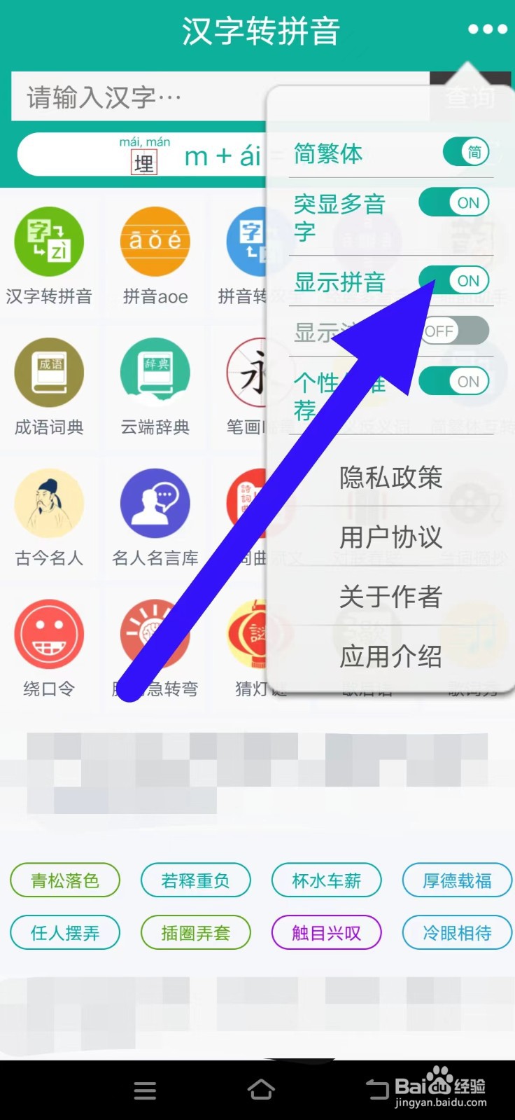 汉字转拼音显示拼音如何开启