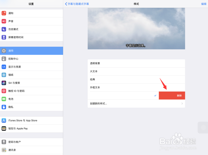 苹果iPad Pro平板电脑怎样删除字幕样式？