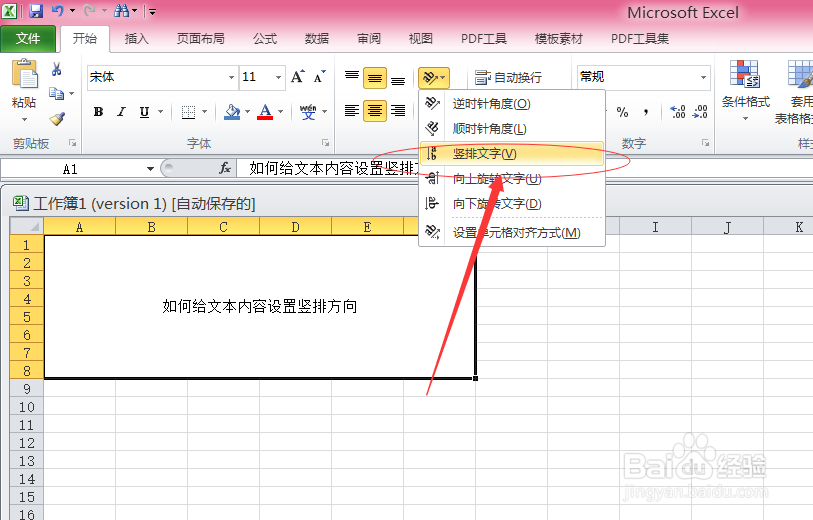 Microsoft Excel如何给文本内容设置竖排方向