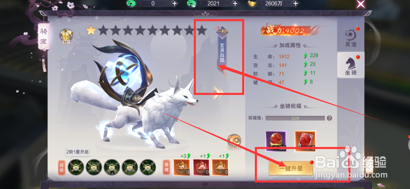 九梦仙域手游坐骑玄灵白狐如何升星