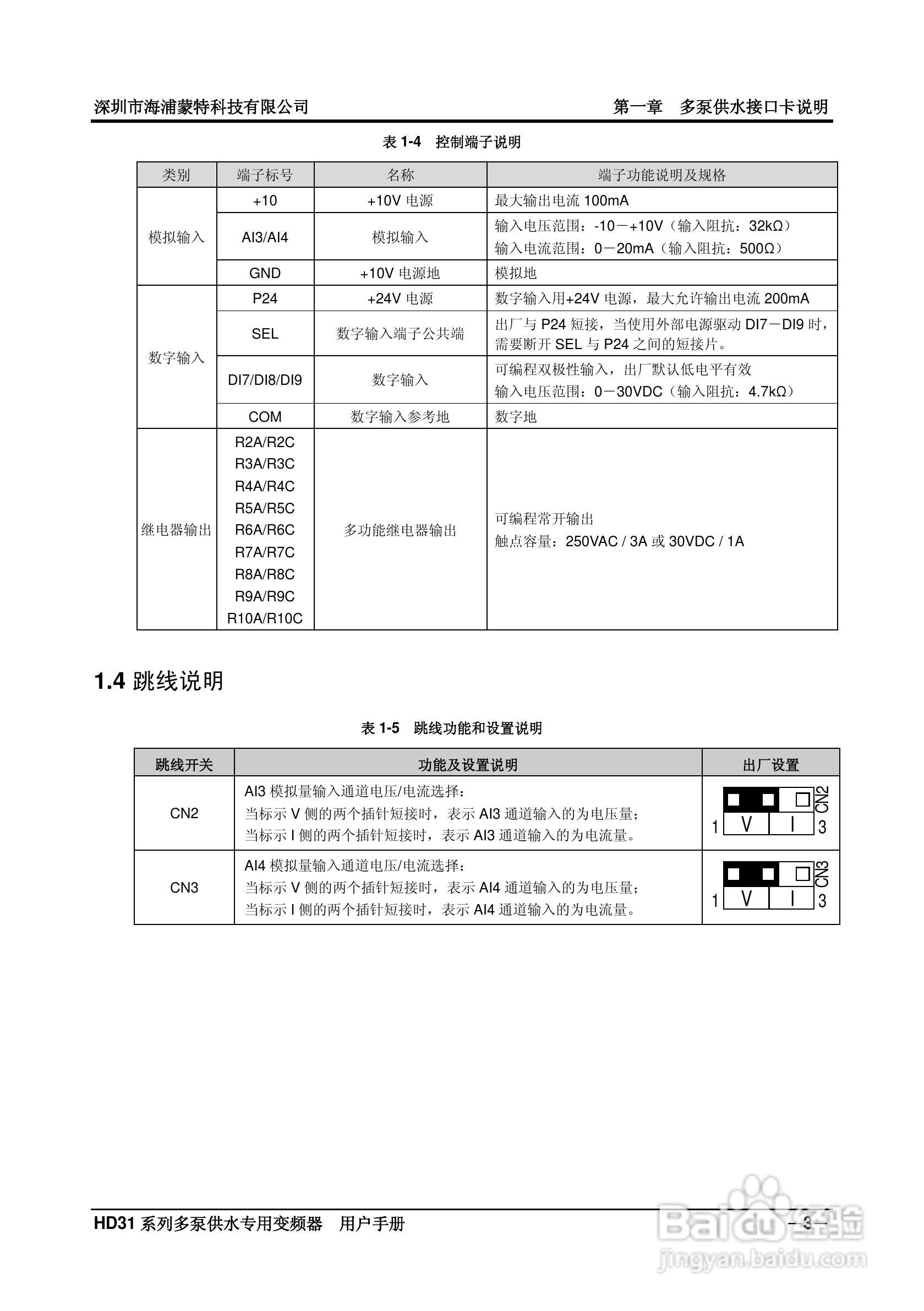 海浦蒙特 HD31系列多泵供水专用变频器用户手册:[1]