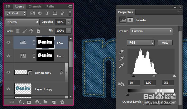 如何在Photoshop中制作缝合牛仔布文字效果