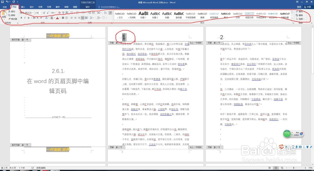 2.6.2 在word的页眉页脚中编辑页码