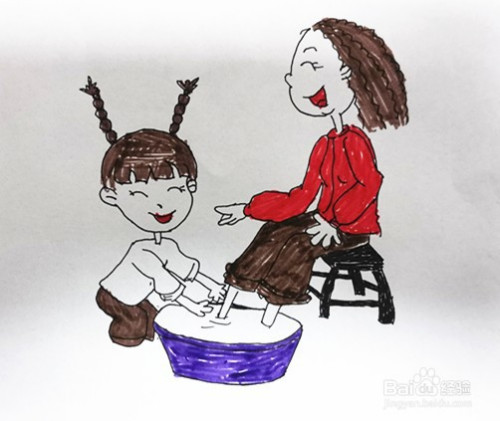 帮奶奶洗脚简笔画