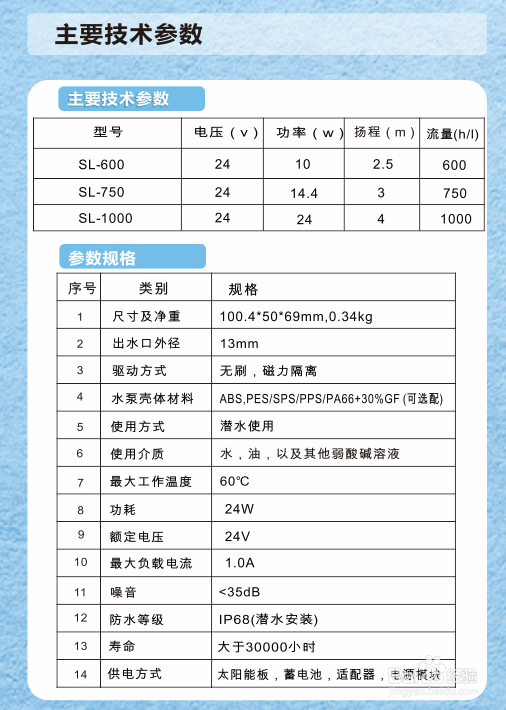 蓝鱼SL系列鱼缸潜水泵水培设备循环泵说明书