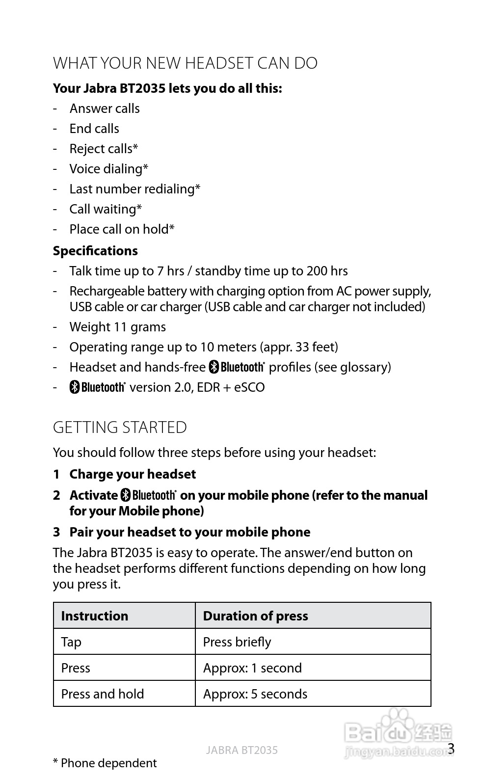 捷波朗BT2035蓝牙耳机使用说明书:[1]