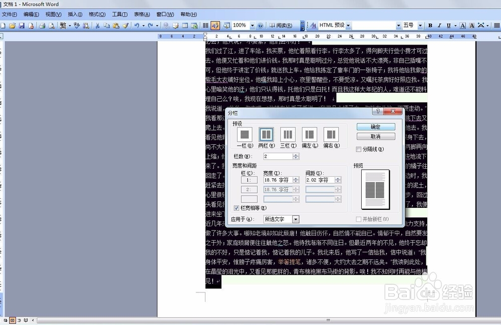 如何在word2003中进行文章分栏