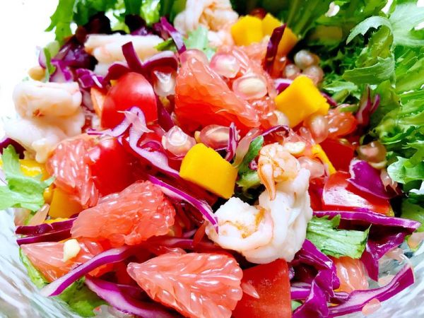 西柚石榴鲜虾沙拉