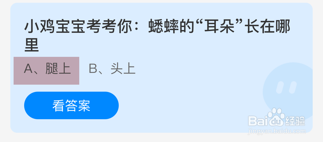 蚂蚁庄园答案蟋蟀的“耳朵”长在哪里