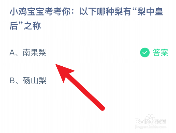 哪种梨有“梨中皇后”之称?蚂蚁庄园
