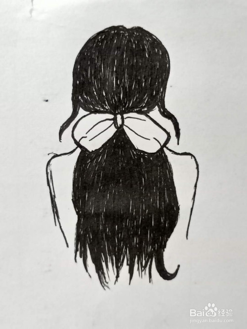 将蝴蝶结女孩的头发部分涂上黑色.