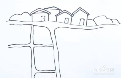 在陆地的左边画上河道和陆地.