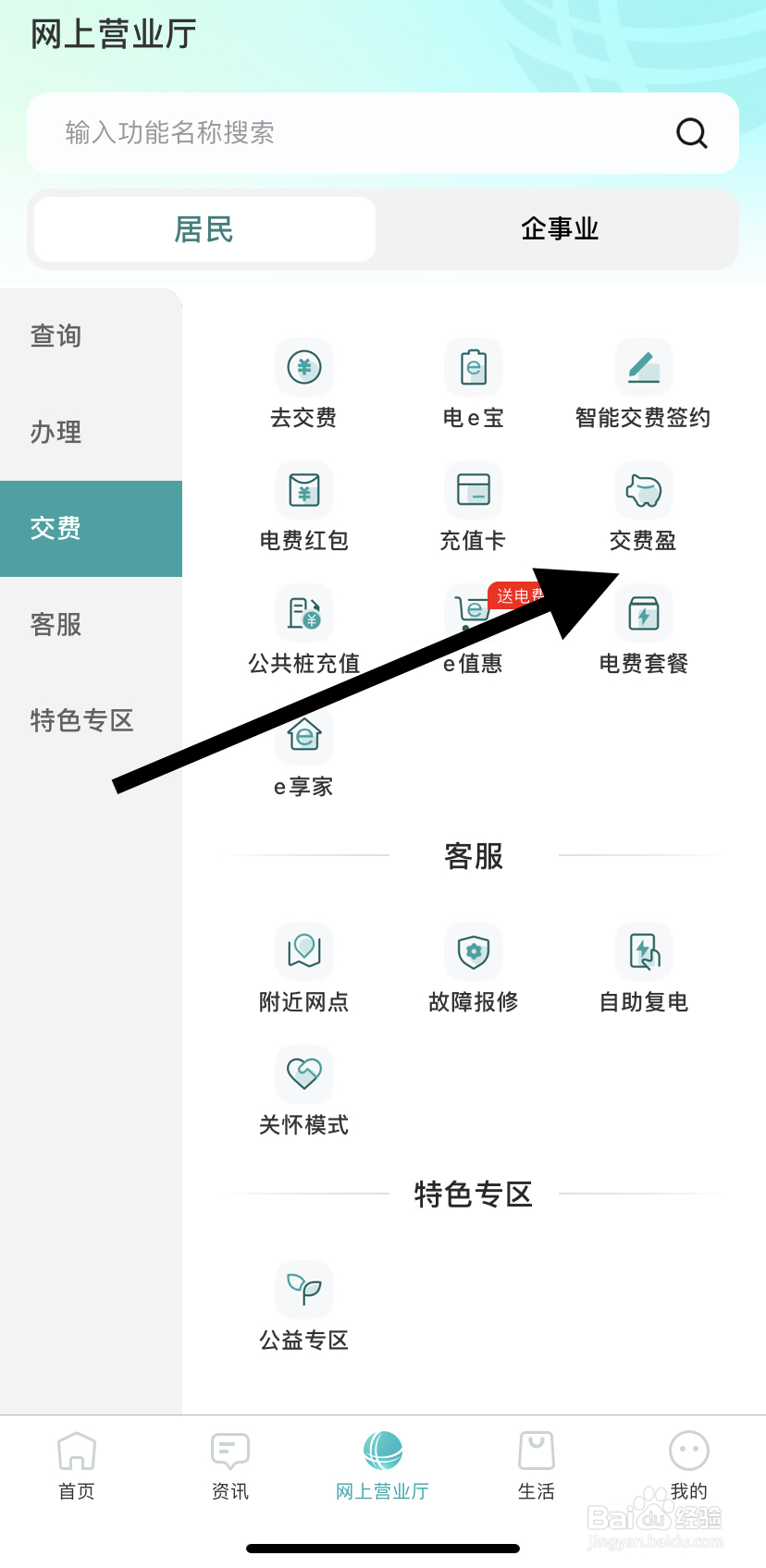 怎么在网上国网里找到交费盈？