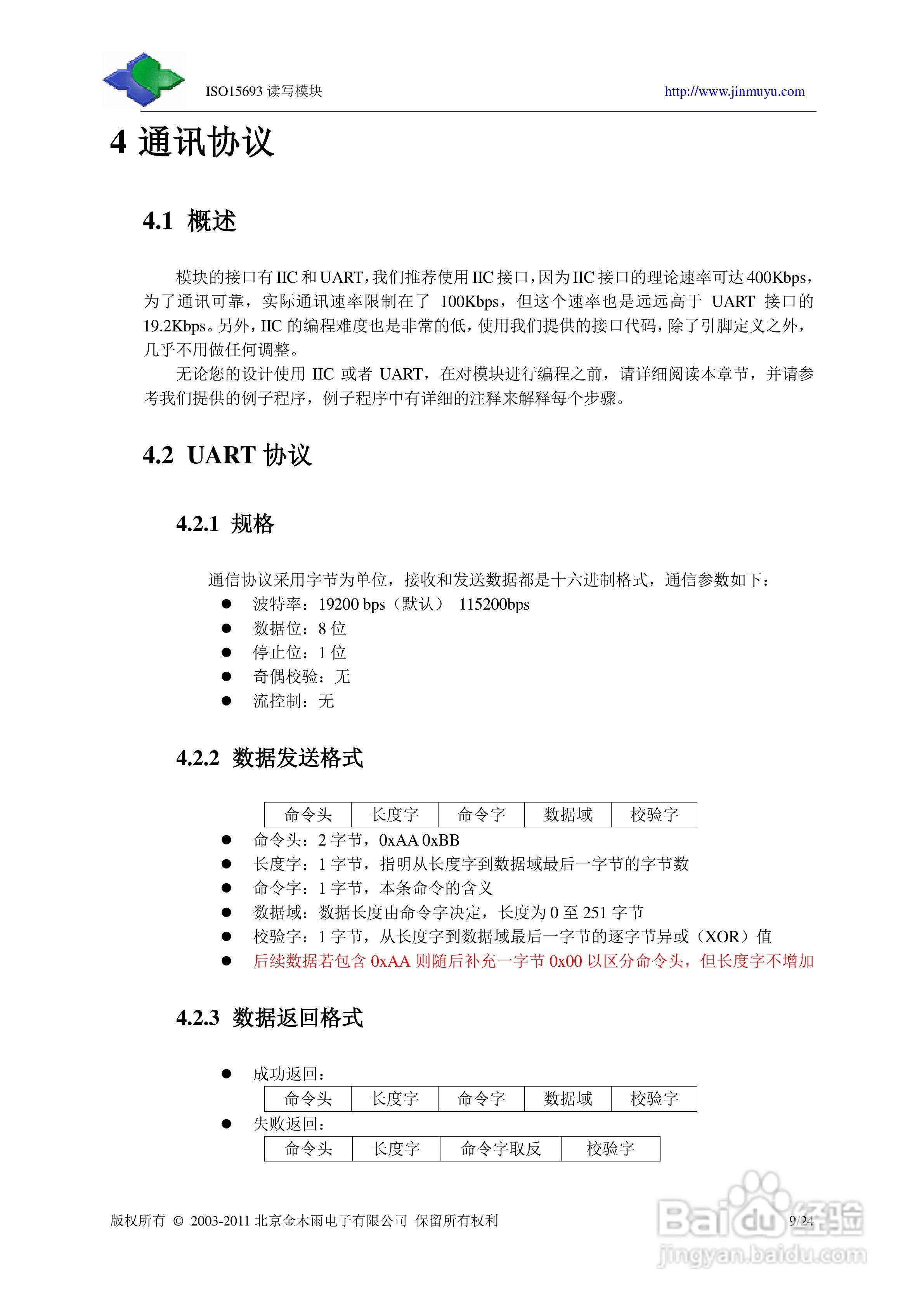金木雨JMY501G天线分离式非接触IC卡读卡模块手册:[1]