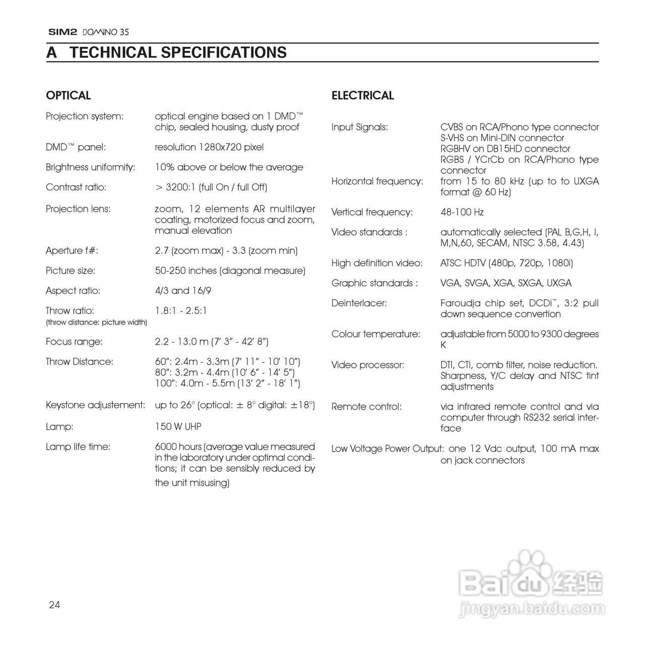SIM2 DOMINO 35投影机说明书:[3]