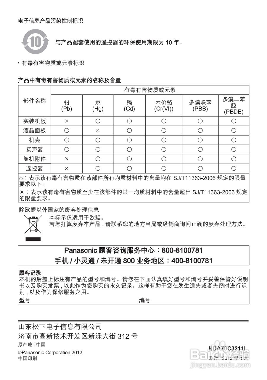 松下TH-L42U50C液晶彩电使用说明书:[3]