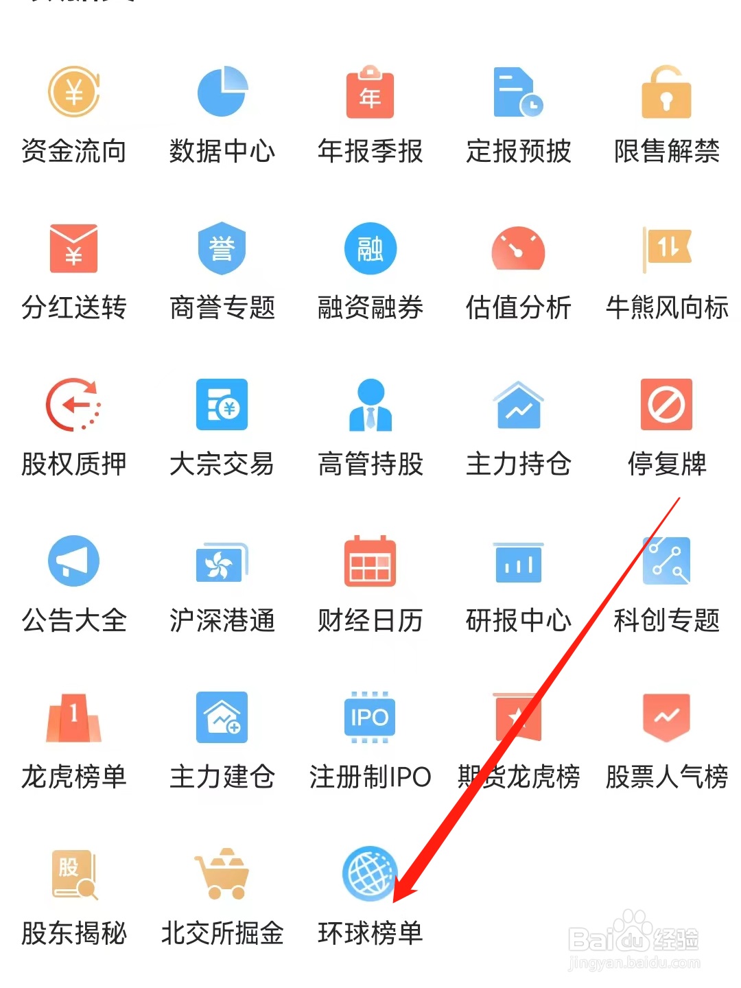 东方财富怎么查看环球榜单