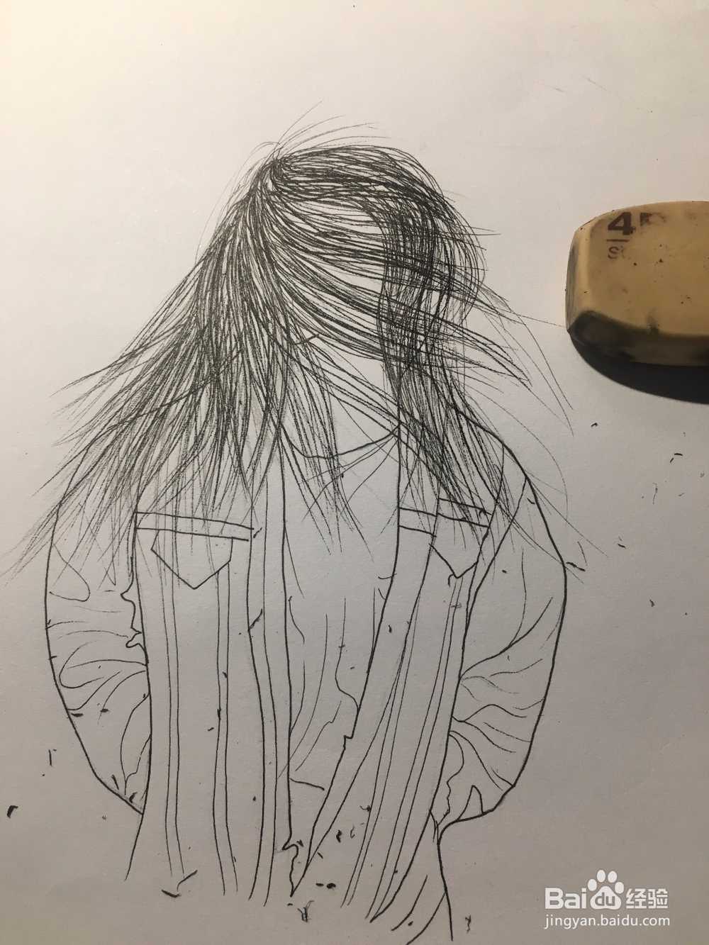 冬季画一个风中长发凌乱的样子 女子简笔线描画